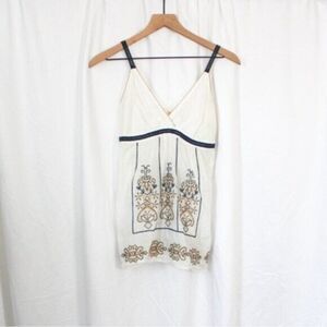 Forever 21 Y2K 90s White Black Tan Cami Babydoll Cotton V-Neck Top Small